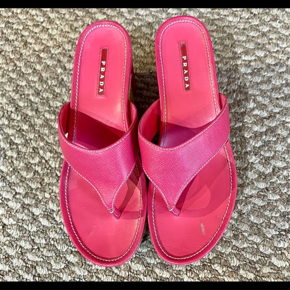 PRADA SAFFIANO Logo Espadrille Wedge/Size 8.5/MINT - Picture 1 of 9